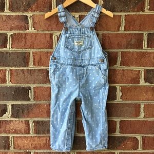 OSHKOSH B’Gosh Light wash Denim Polka Dot Overalls Girls Size 18 Months